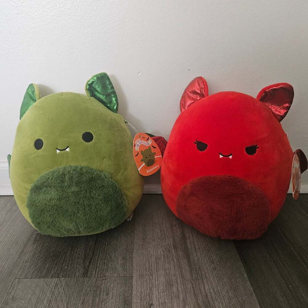 Squishmallow Halloween Bat Lot 10" Rosemary Green Bat & Valentine Red Bat NWT